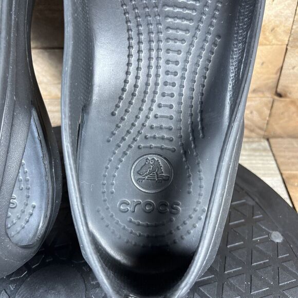 Crocs Kadee Flats Womens Sz 9 Black Slip On Slip Resistant Sandals Cutout - Picture 6 of 9